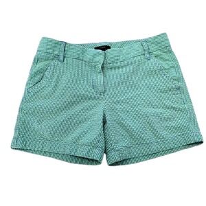 J Crew Women's Seesucker City‎ Fit Shorts Blue Green Striped Seersucker Size 2